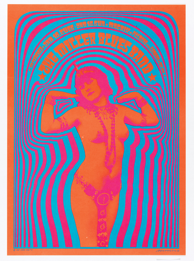 Poster, The Miller Blues Band, 1967; Designed by Victor Moscoso (Spanish, active USA, b.1936); offset lithograph on white wove paper; 50.3 x 35.8 cm (19 13/16 x 14 1/8 in.); Gift of Mr. and Mrs. Leslie J. Schreyer; 1979-34-38; Cooper Hewitt, Smithsonian Design Museum. Photo: Matt Flynn © Smithsonian Institution