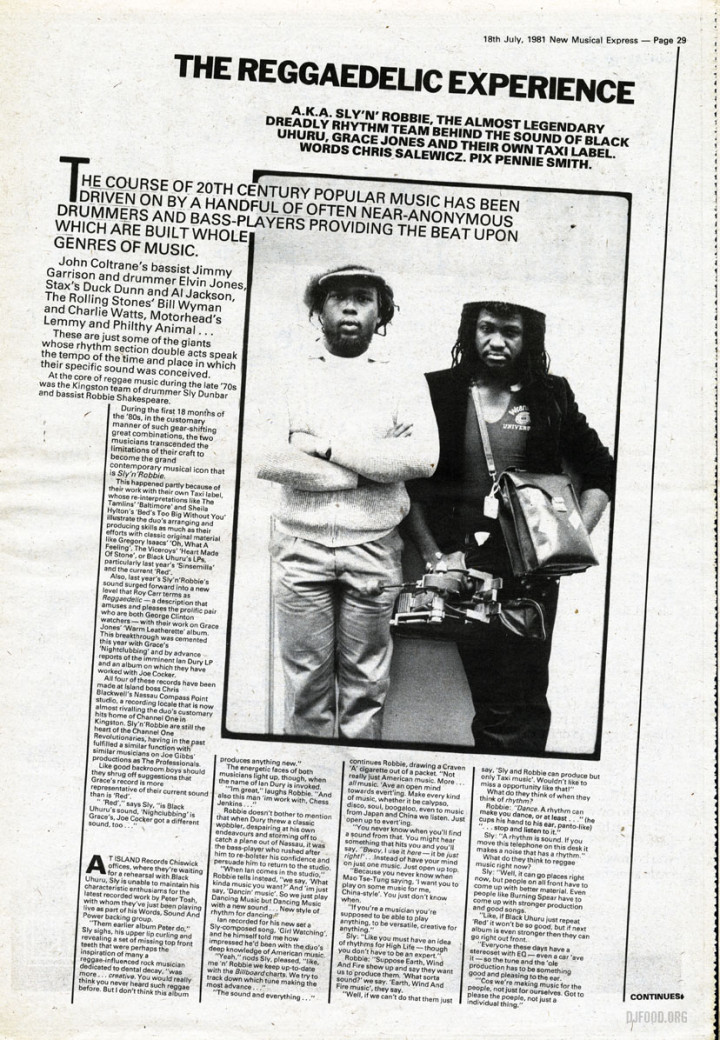 Sly & Robbie NME feature '81